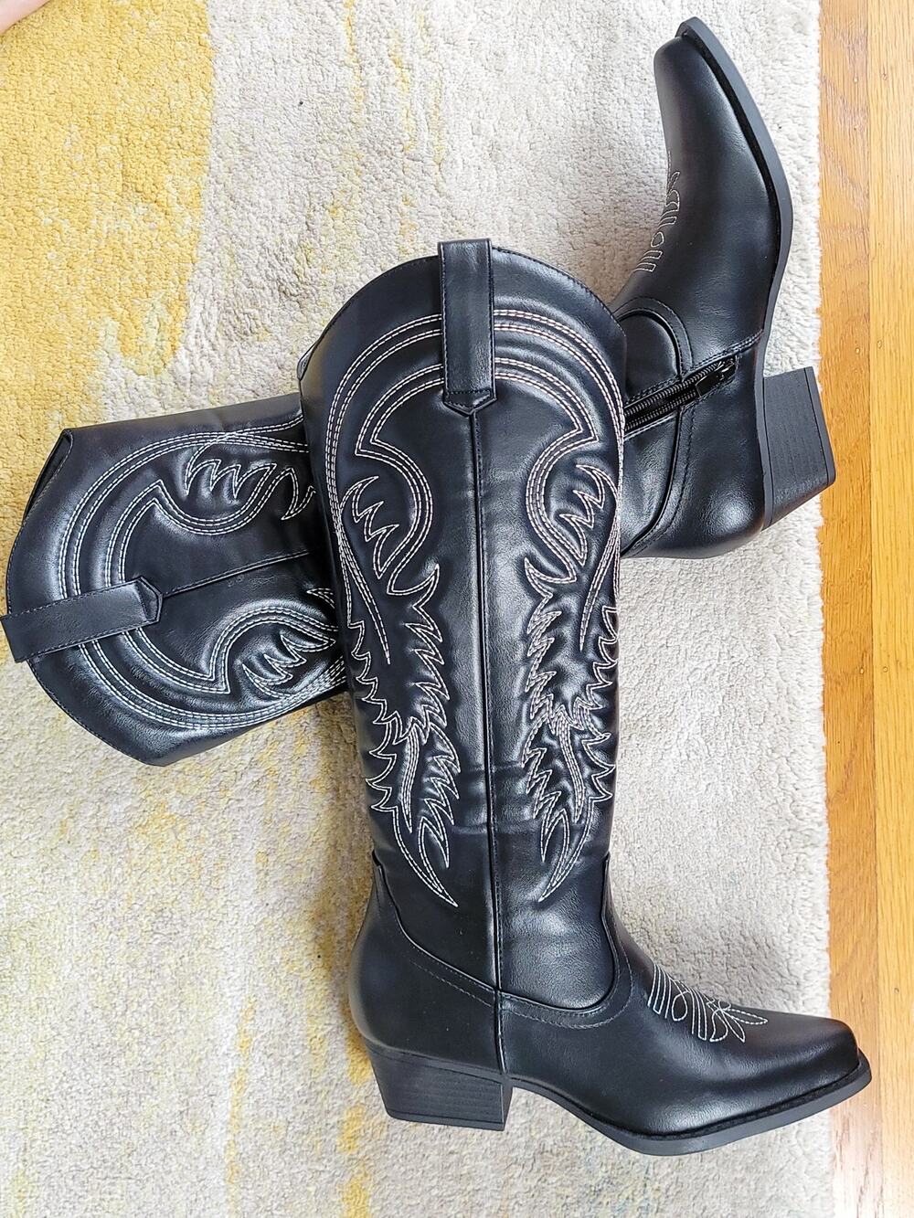 Embroidered Faux Leather Cowboy Boots EU 40